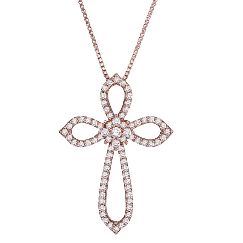 10KT Rose Gold 1/3 CTW Diamond 18-inch Cross Pendant