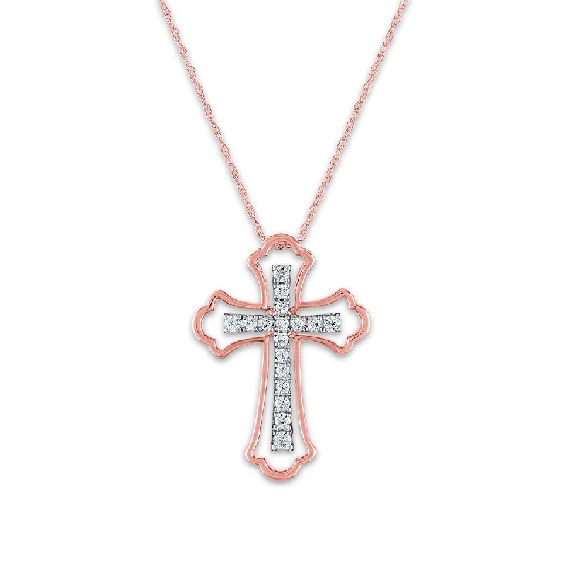 10KT White and Rose Gold 1/4 CTW Diamond 24X17MM 18-inch Cross Pendant