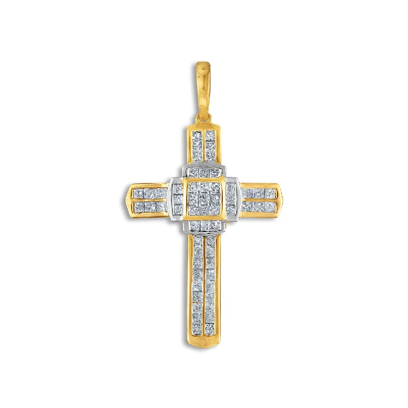 10KT White and Yellow Gold 1-1/2 CTW Diamond 43X23MM Cross Pendant. Chain Not Included