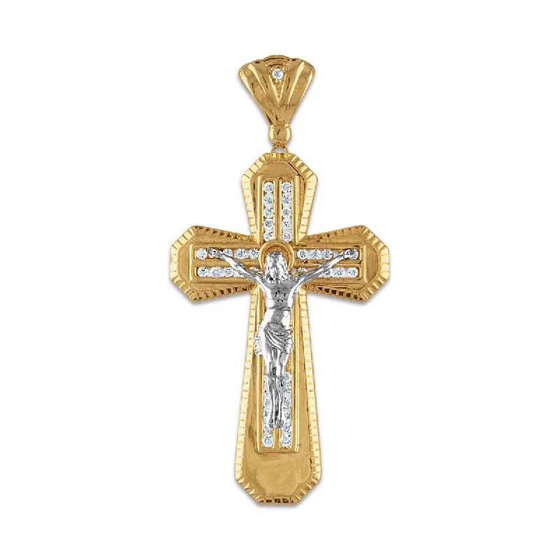 10KT White and Yellow Gold 1/2 CTW Diamond 55X28MM Crucifix Cross Pendant. Chain not Included