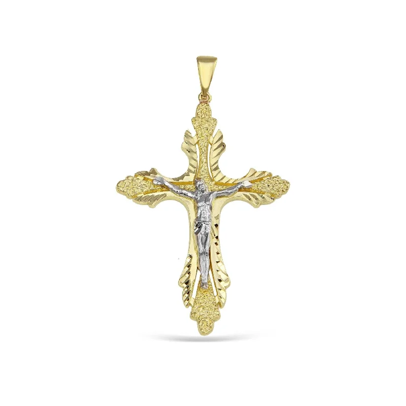 10KT White and Yellow Gold 55X33MM Crucifix Cross Pendant. Chain Not Included