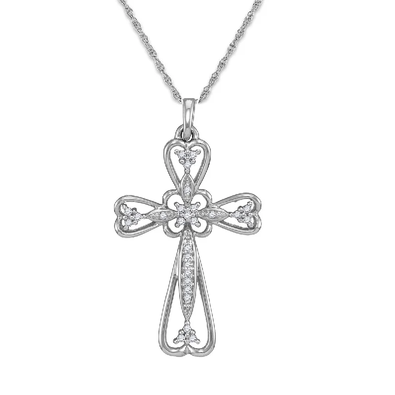 10KT White Gold 1/8 CTW Diamond 18-inch Cross Pendant