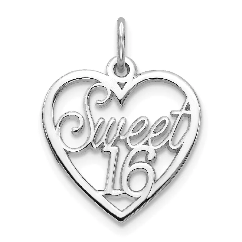 10KT White Gold 20X16MM Sweet 16 Heart Charm. Chain not Included