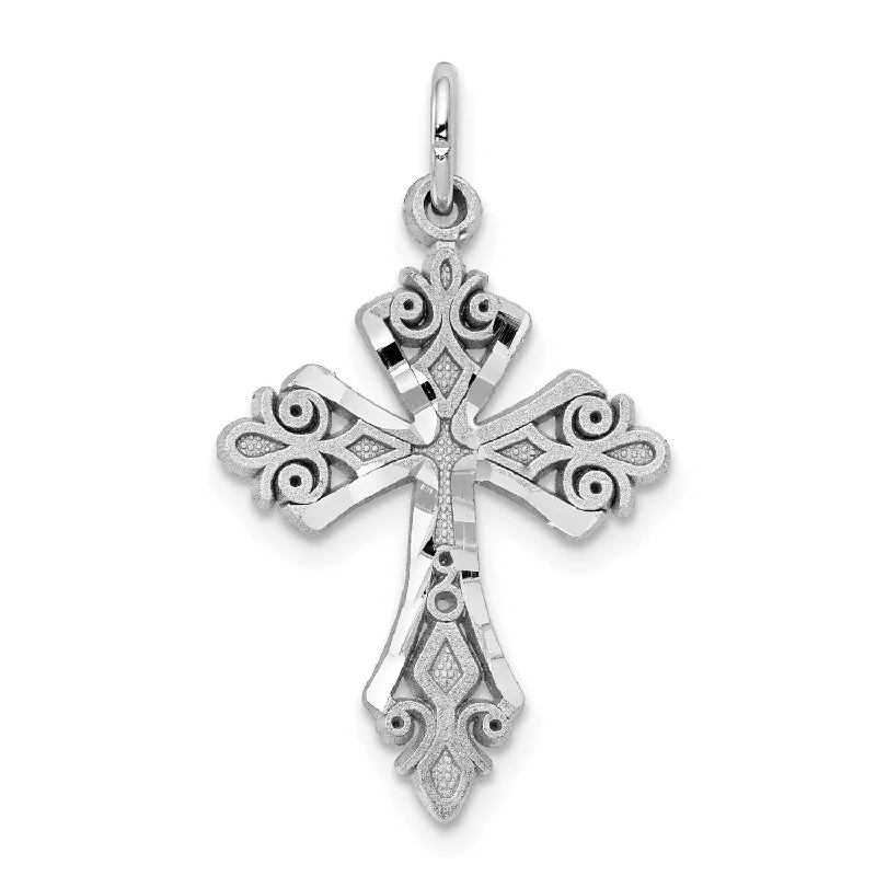 10KT White Gold 25X16MM Diamond-cut Cross Pendant. Chain Not Included