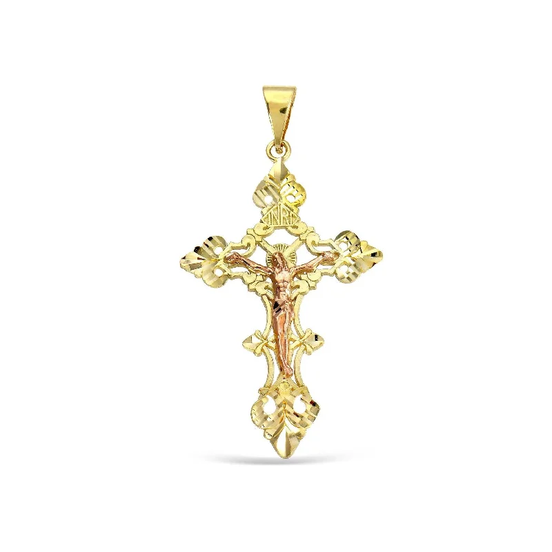 10KT Yellow and Rose Gold 49X28MM Crucifix Cross Pendant. Chain Not Included