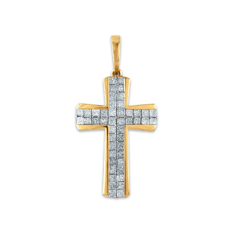 10KT Yellow Gold 1-1/2 CTW Diamond 36X19MM Cross Pendant. Chain Not Included