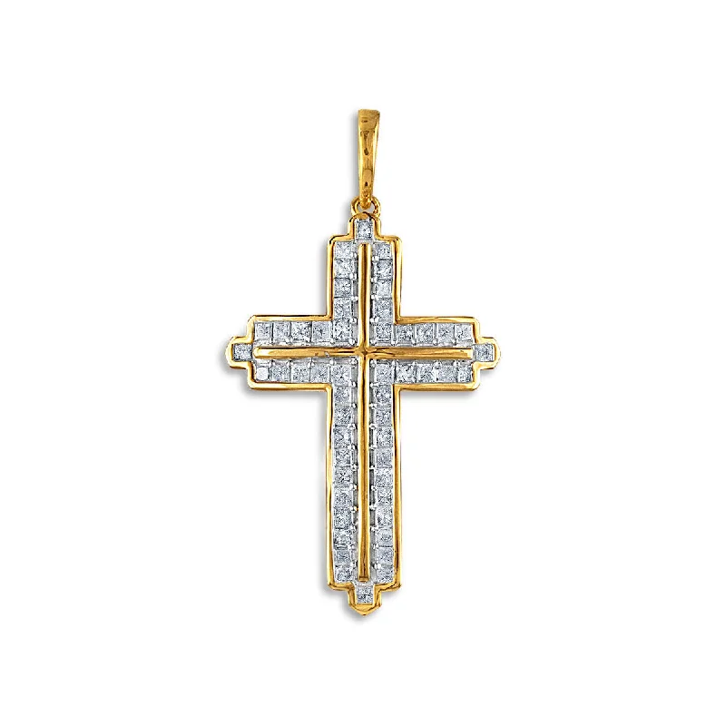 10KT Yellow Gold 1-1/2 CTW Diamond 45X25MM Cross Pendant. Chain Not Included