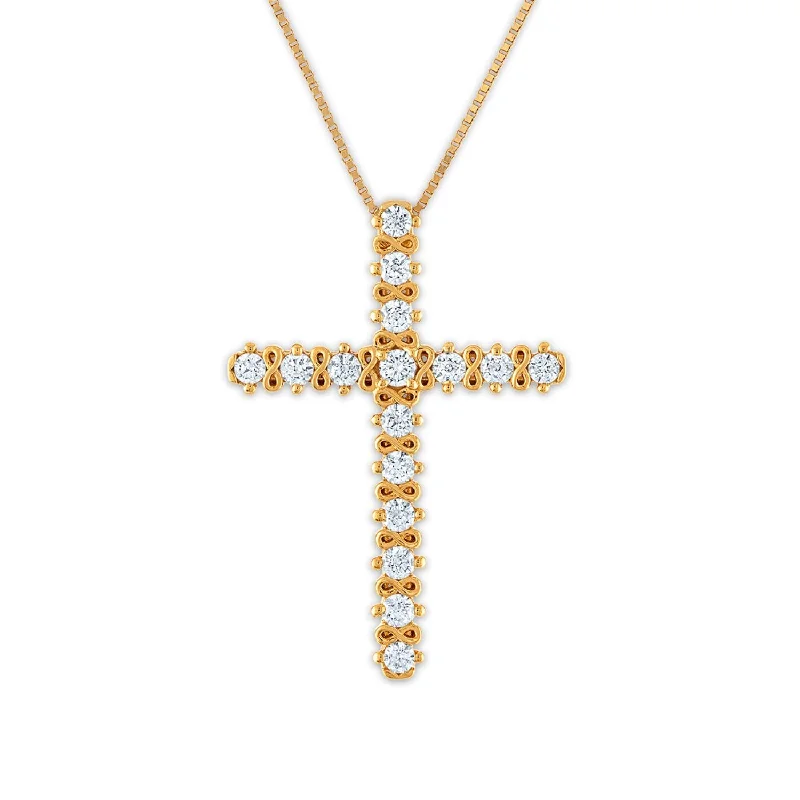 10KT Yellow Gold 1/2 CTW Diamond 27X12MM 18-inch Cross Pendant