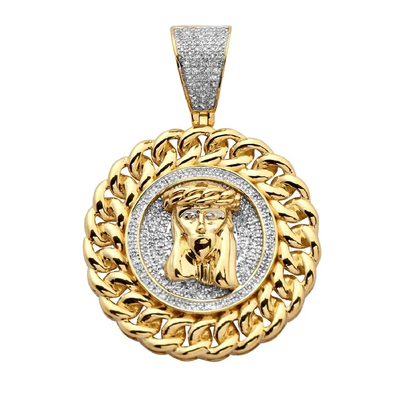 10KT Yellow Gold 1/2 CTW Diamond Religious Jesus Christ Pendant. Chain Not Included