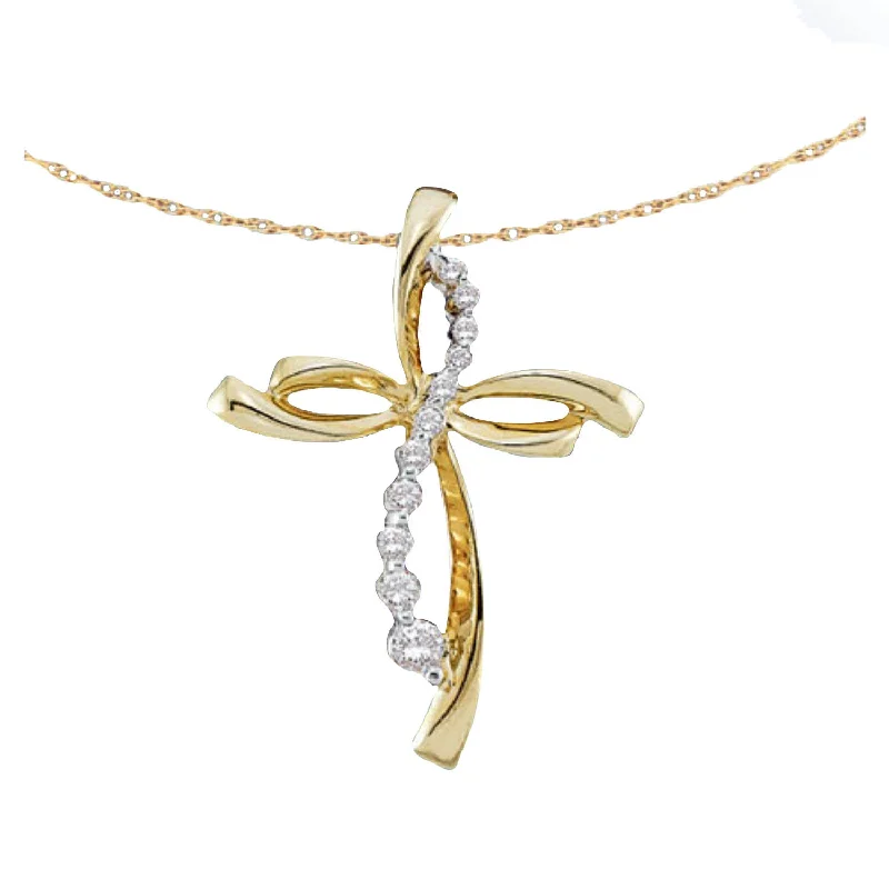 10KT Yellow Gold 1/6 CTW Diamond 18-inch Cross Pendant