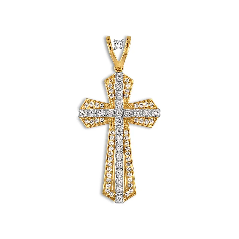 10KT Yellow Gold 1 CTW Diamond 50X24MM Cross Pendant. Chain Not Included