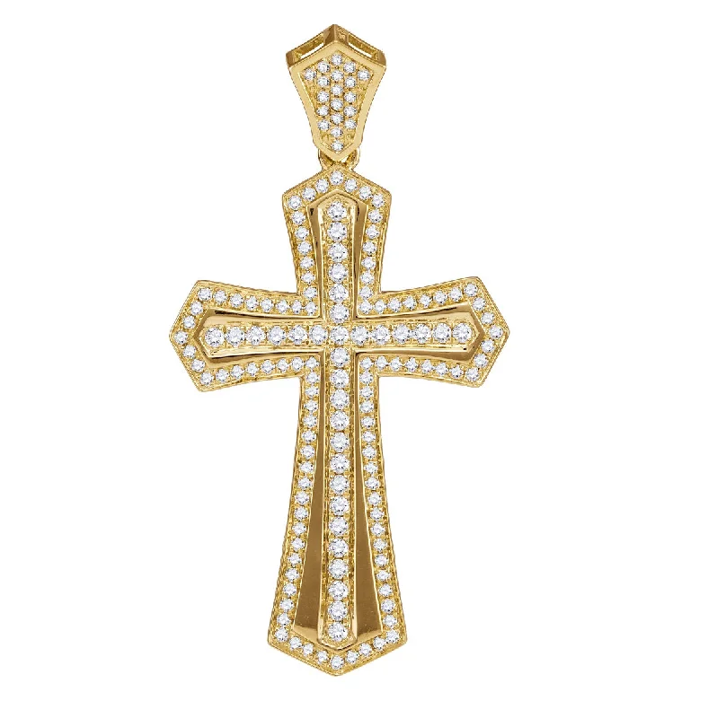 10KT Yellow Gold 1 CTW Diamond Cross Pendant. Chain Not Included