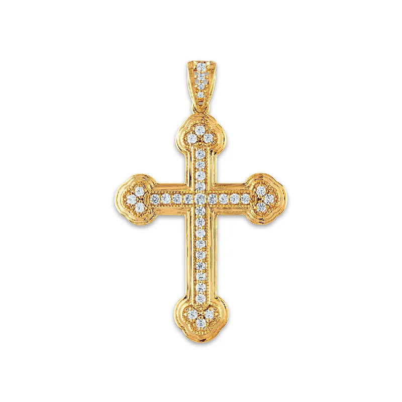 10KT Yellow Gold 1 CTW Round Diamond 51X31MM Cross Pendant. Chain Not Included