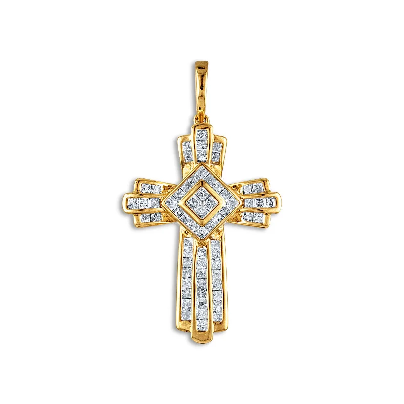 10KT Yellow Gold 2 CTW Diamond 44X24MM Cross Pendant. Chain not Included