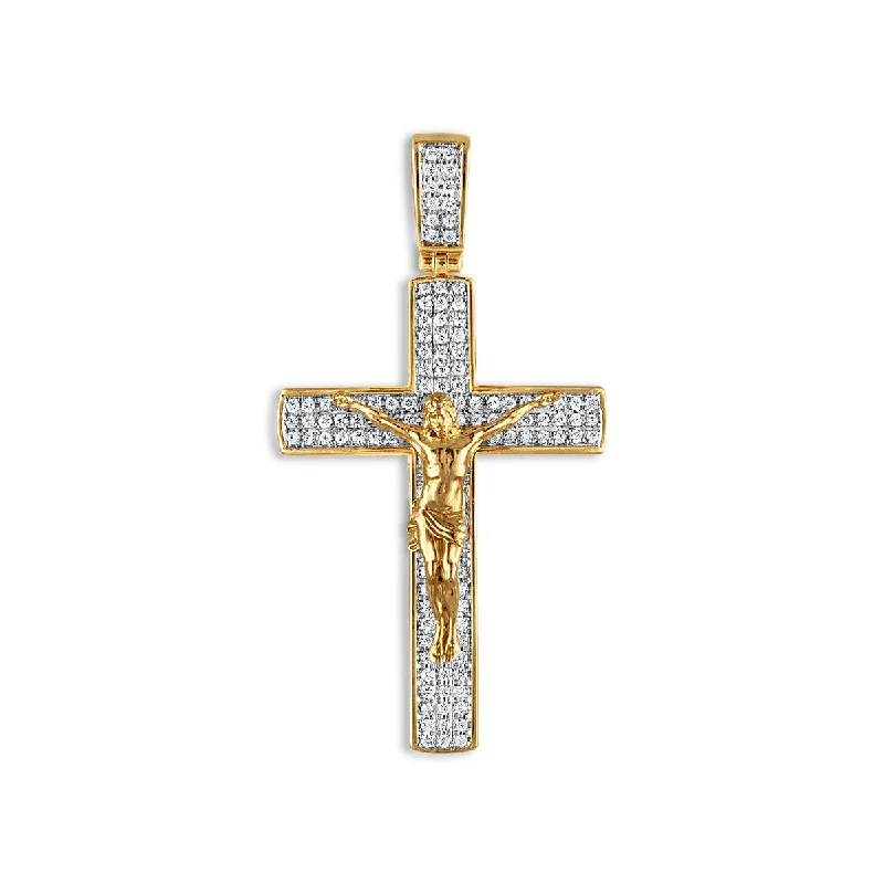 10KT Yellow Gold 3/4 CTW Round Diamond 58X31MM Crucifix Cross Pendant. Chain Not Included