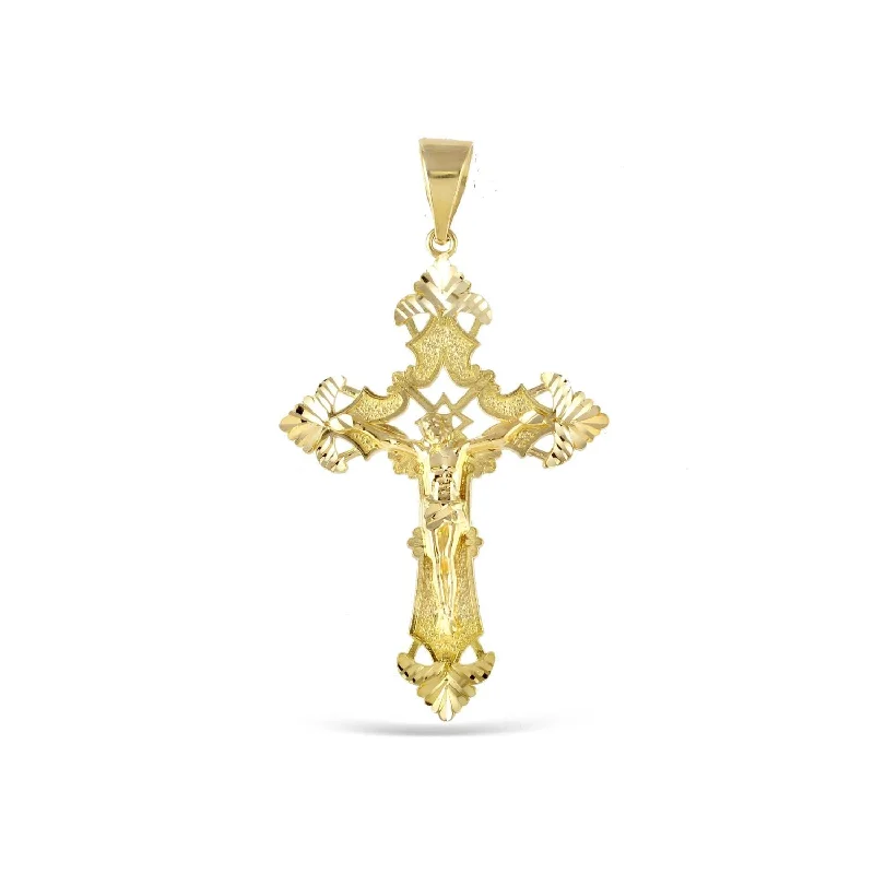 10KT Yellow Gold 62X36MM Crucifix Cross Pendant. Chain Not Included