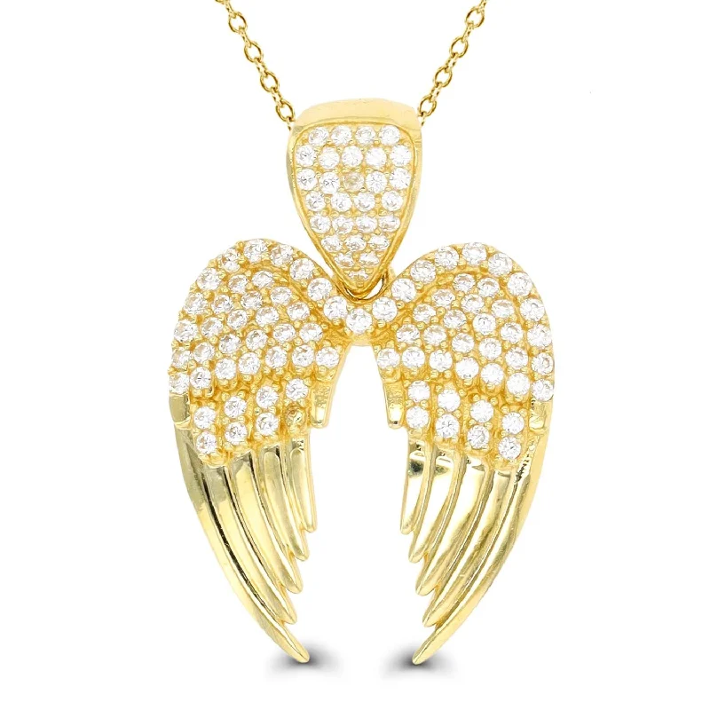 10KT Yellow Gold Cubic Zirconia 30X20MM 18-inch Angel Wings Pendant