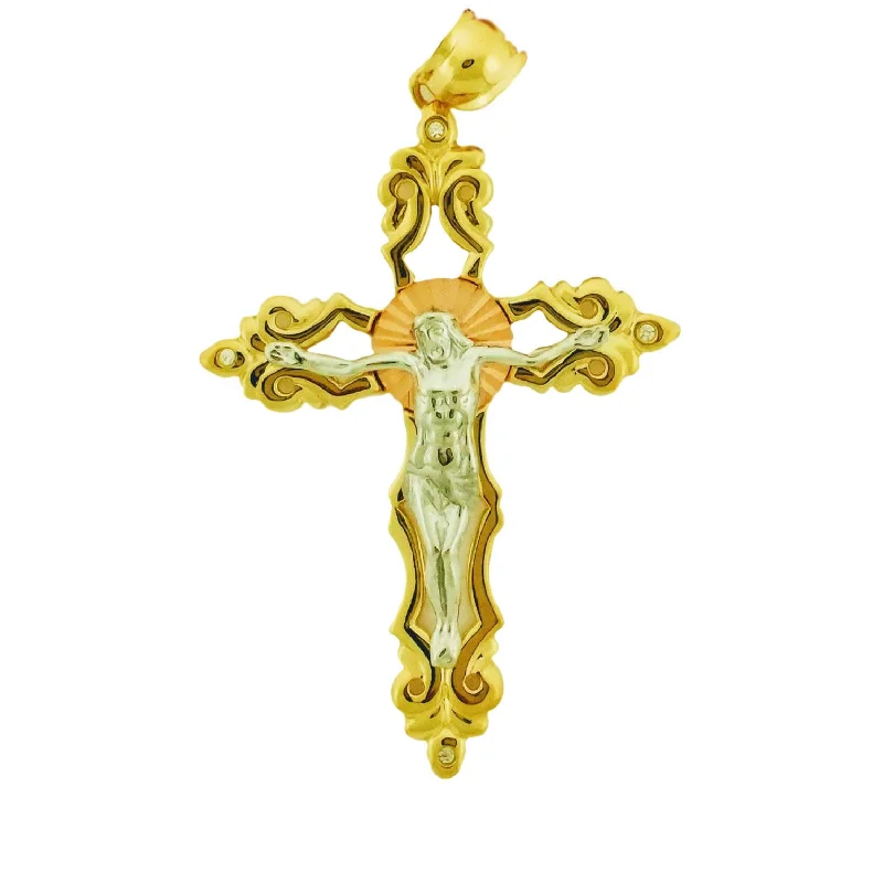 14KT Gold Tri-Color 55X37MM Crucifix Cross Pendant. Chain Not Included