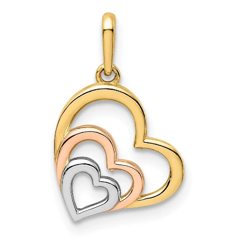 14KT Gold Tri-Color Heart Pendant. Chain Not Included