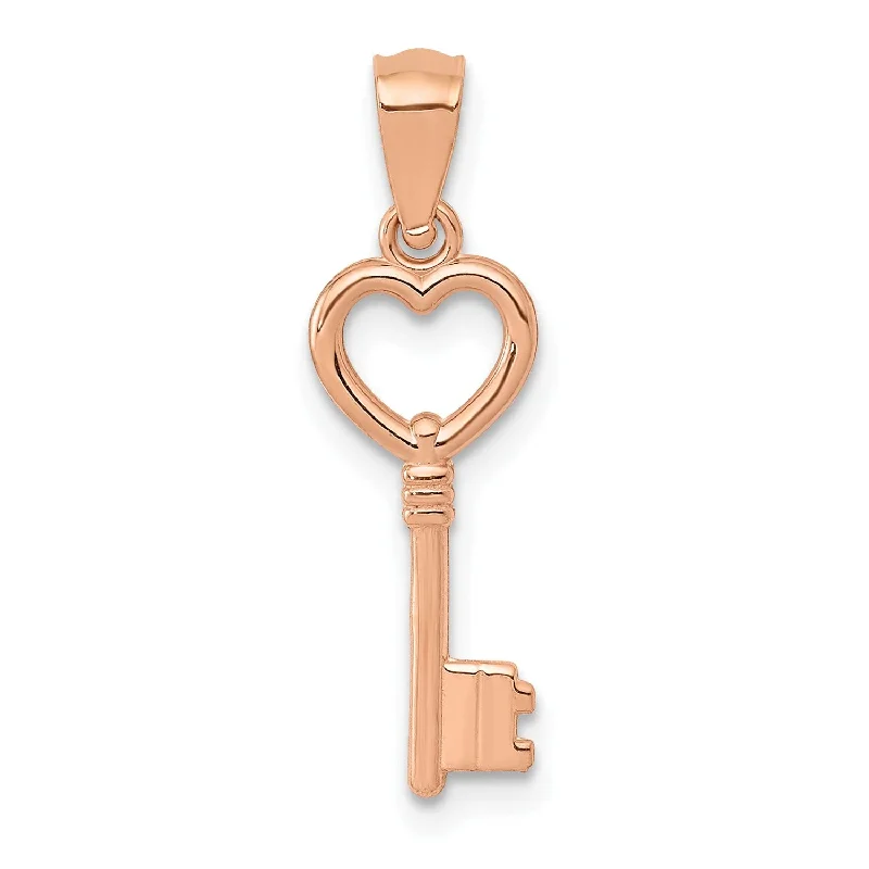 14KT Rose Gold 23X7MM Heart Key Pendant. Chain Not Included