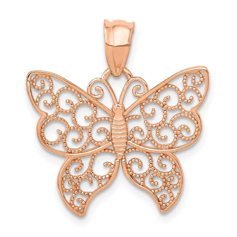 14KT Rose Gold Filigree Butterfly Pendant. Chain Not Included