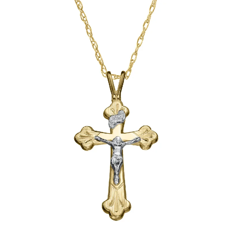 14KT White and Yellow Gold 18-inch Crucifix Cross Pendant