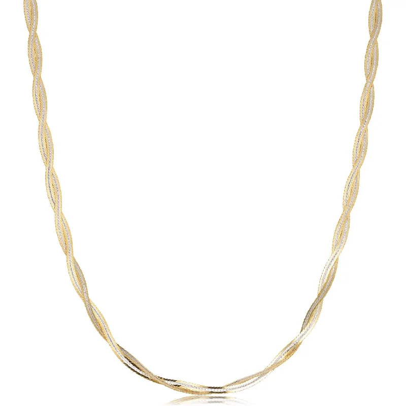 14KT White and Yellow Gold 18-inch Braided Herringbone Necklace