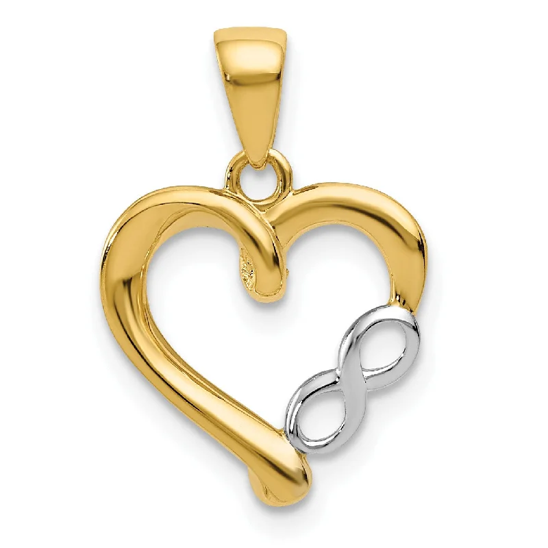 14KT White and Yellow Gold 18X13MM Infinity Heart Pendant. Chain Not Included