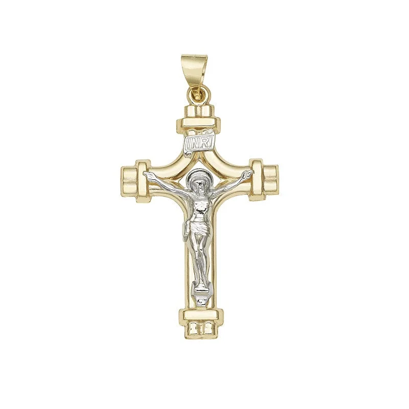 14KT White and Yellow Gold 43X24MM Crucifix Cross Pendant. Chain Not Included