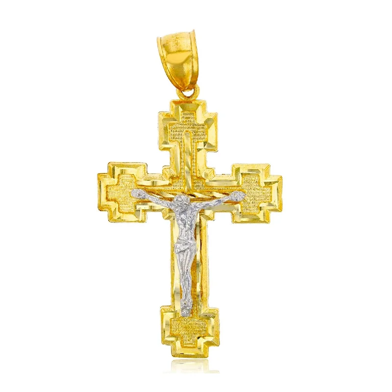 14KT White and Yellow Gold 56X31MM Crucifix Cross Pendant. Chain Not Included