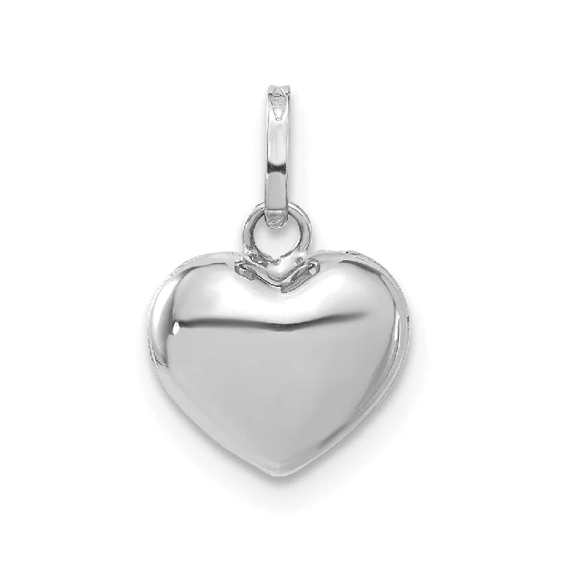 14KT White Gold 14X10MM Three Dimensional Heart Pendant. Chain Not Included