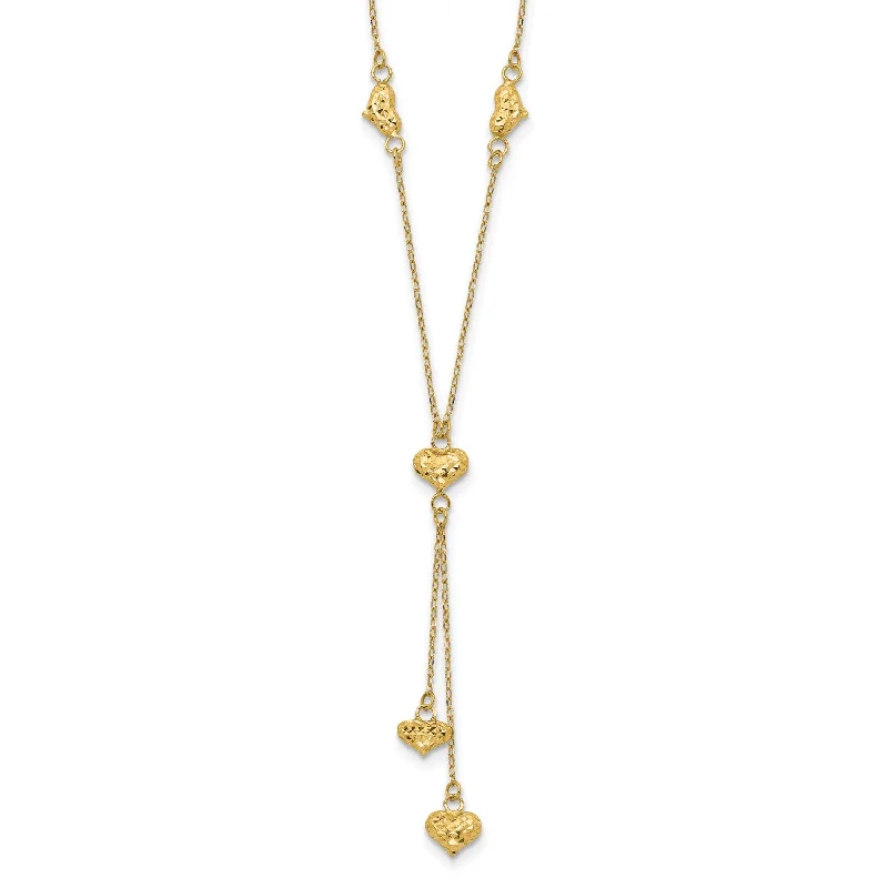 14KT Yellow Gold 16-inch+2-inch extender Puffed Heart Necklace