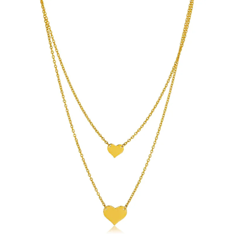 14KT Yellow Gold 18-inch Heart Double Layer Necklace