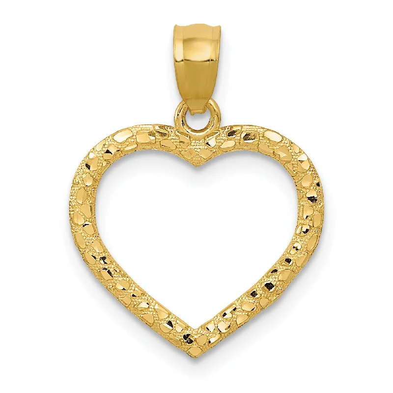 14KT Yellow Gold 21X15MM Diamond-cut Heart Pendant-Chain Not Included