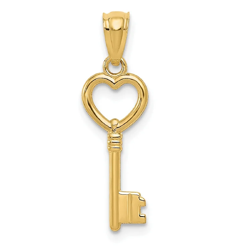 14KT Yellow Gold 23X7MM Heart Key Pendant-Chain Not Included