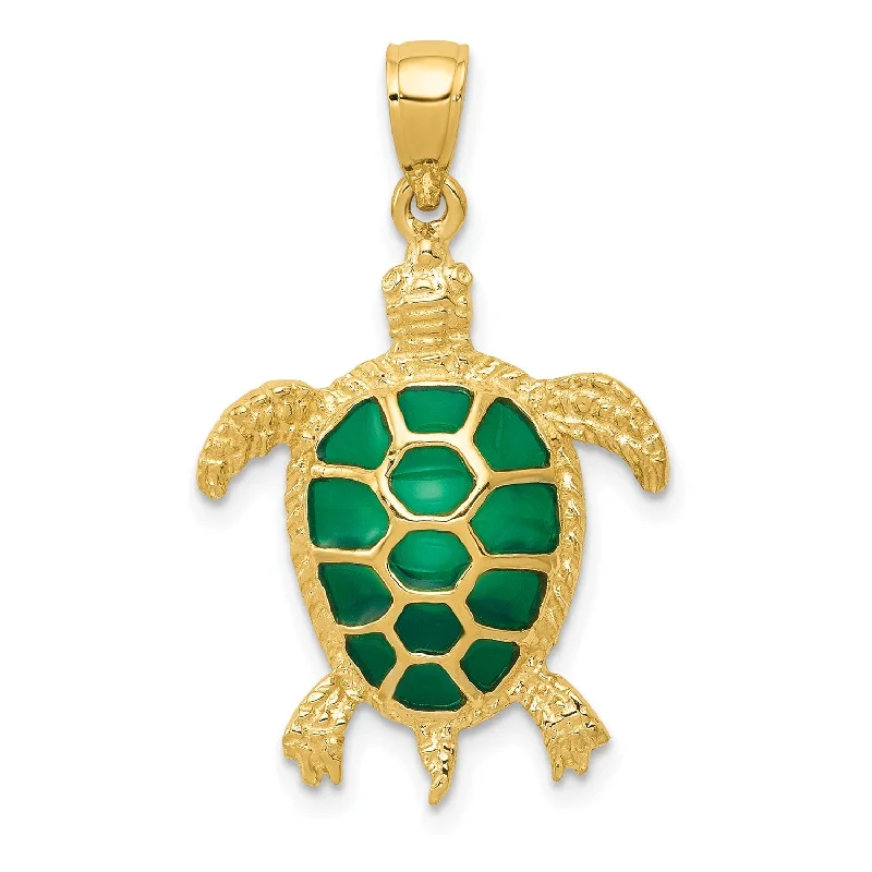 14KT Yellow Gold 29X18MM Sea Turtle Charm. Chain not Included