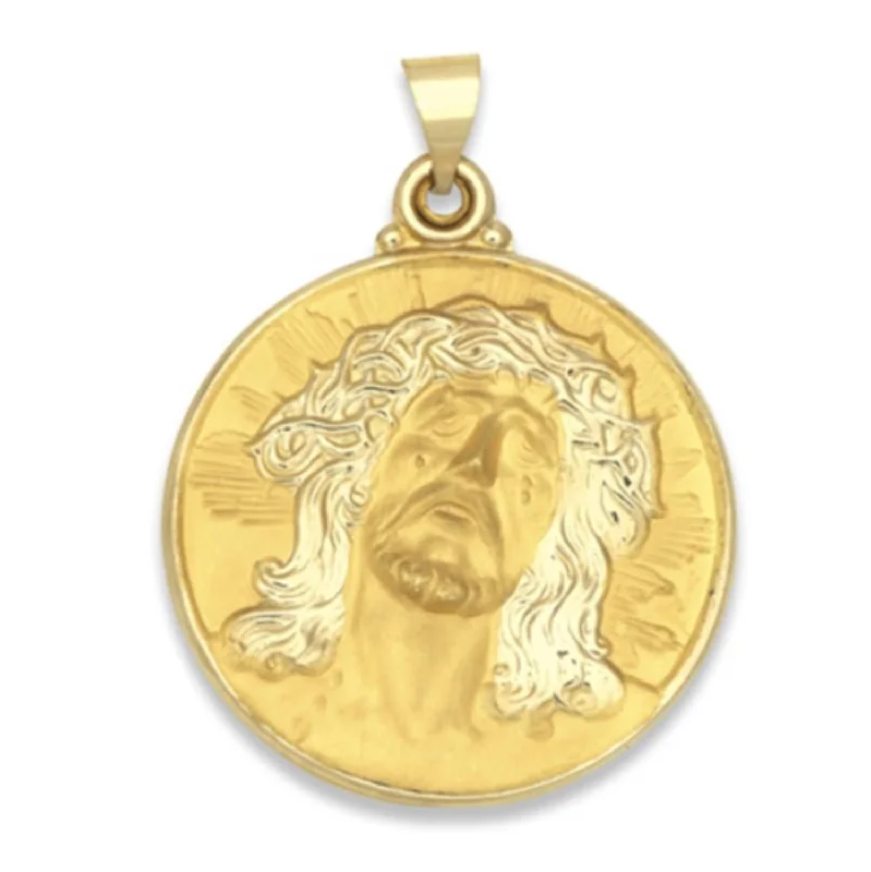 14KT Yellow Gold 43X33MM Jesus Christ Hollow Medallion Pendant. Chain Not Included