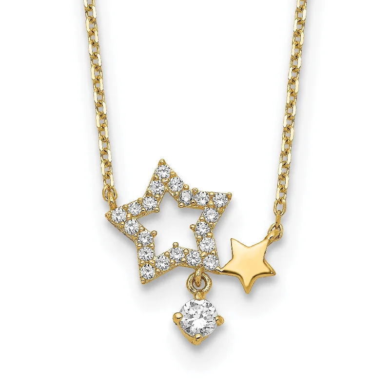 14KT Yellow Gold and CZ 18-inch+2-inch extender Stars Necklace