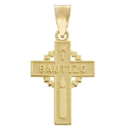 14KT Yellow Gold Cross Bautizo Pendant. Chain Not Included