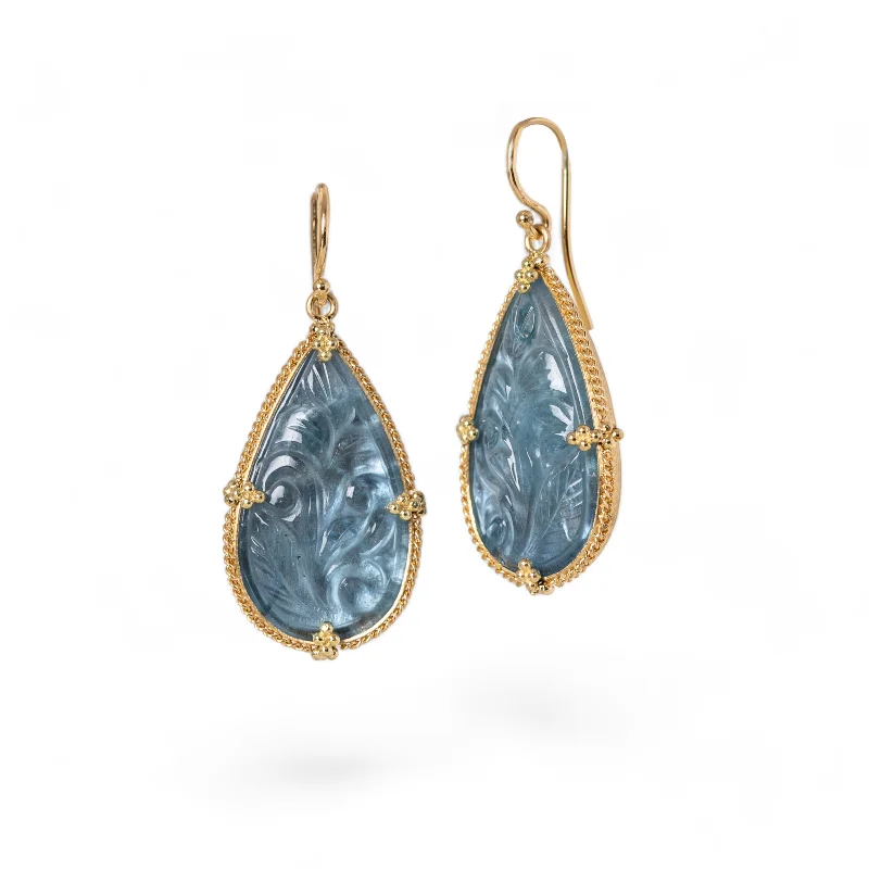 Carved Ornate Aquamarine Earrings