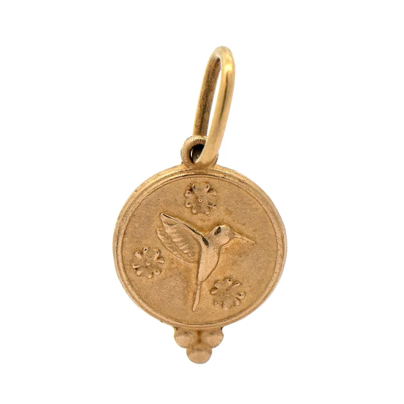 14K Yellow Gold Small Round Hummingbird Charm