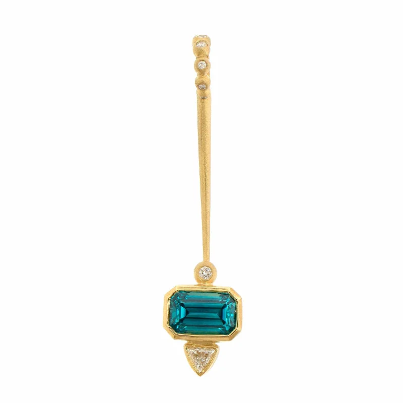 Suzy Landa 18K Yellow Gold Blue Zircon and Diamond Lolli Pendant