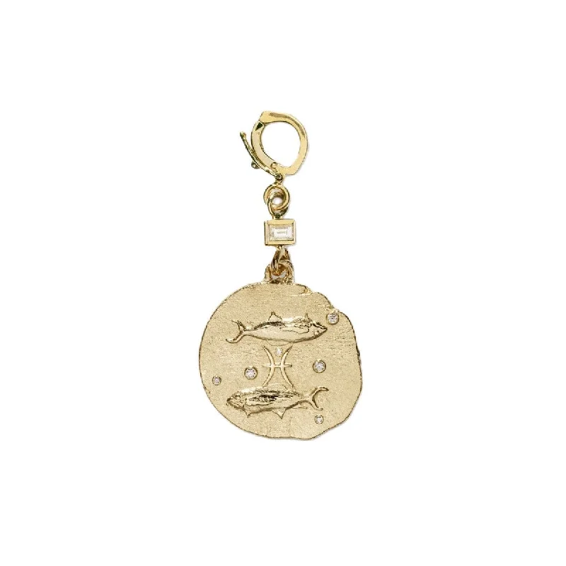 18K Yellow Gold Small Pisces Diamond Coin Charm