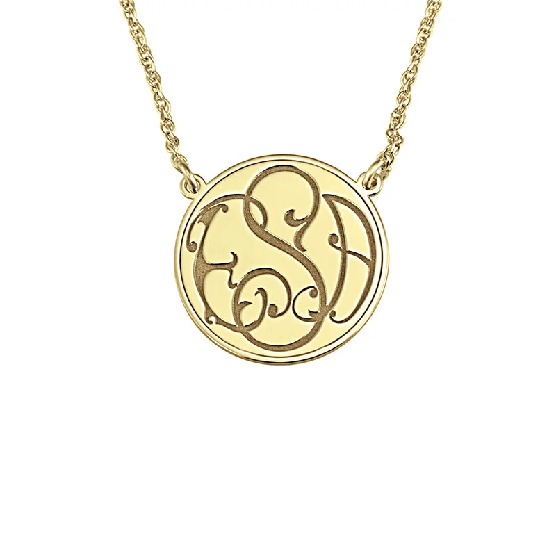 Fink's 20mm Solid Circular Bordered Monogram Necklace