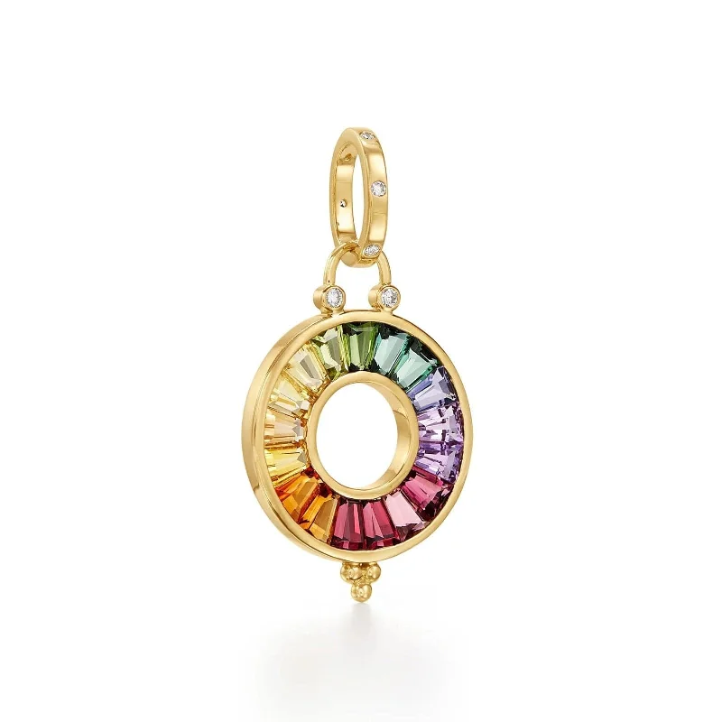 Temple St. Clair 18K Yellow Gold Diamond and Multi Gem Color Wheel Pendant