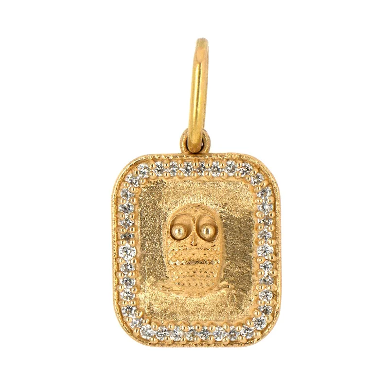 14K Yellow Gold Full Diamond Square Owl Pendant