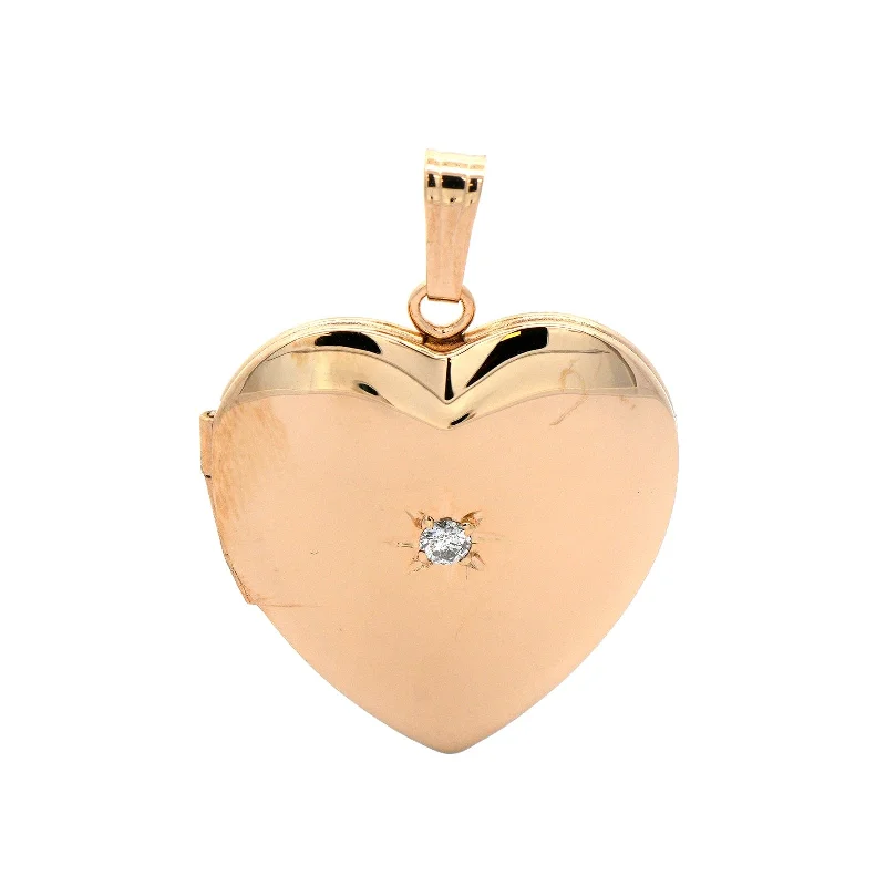 14K Yellow Gold Diamond Heart Locket