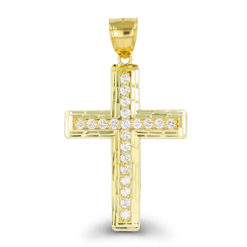 Luxe Layers 10KT Yellow Gold Cubic Zirconia 62X35MM Cross Pendant. Chain Not Included