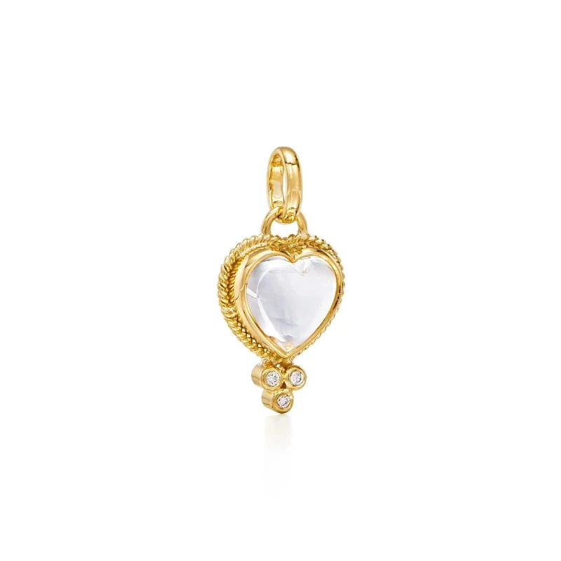 Temple St. Clair 18K Yellow Gold Rock Crystal Heart and Diamond Pendant