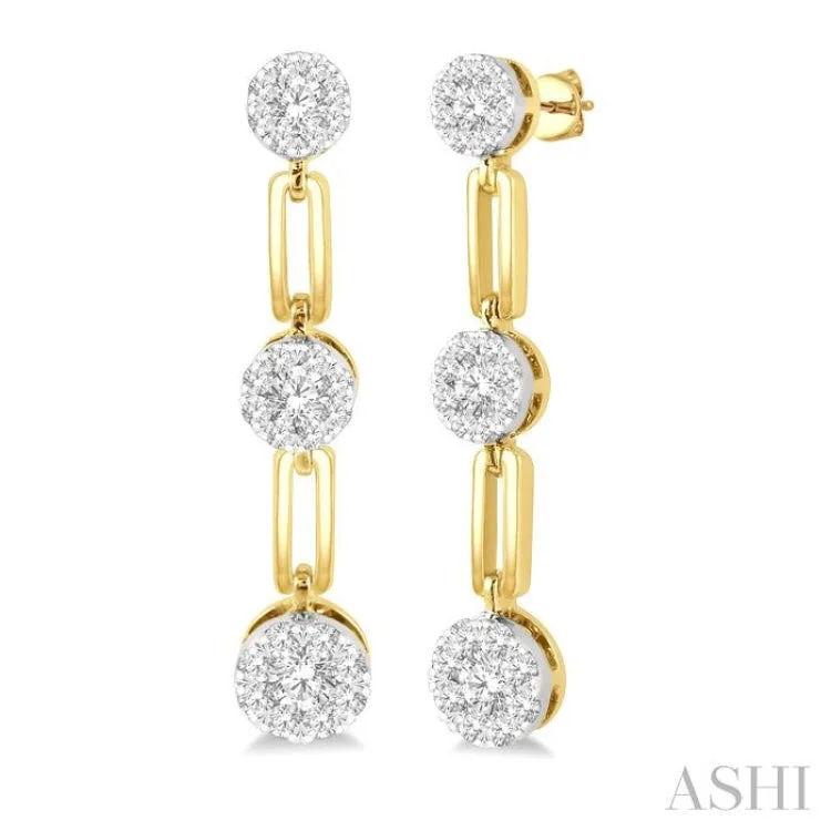 3/4 ctw Lovebright Round Cut Diamond Paper Clip Link Earring in 14K Yellow and White Gold